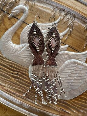 Salmon skin beaded statement piece earrings - Indigenous Alaska Native Creator